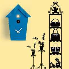contemporary cuckoo clock Art.cottage 2595 lacquered with acrilic color blue, with environment